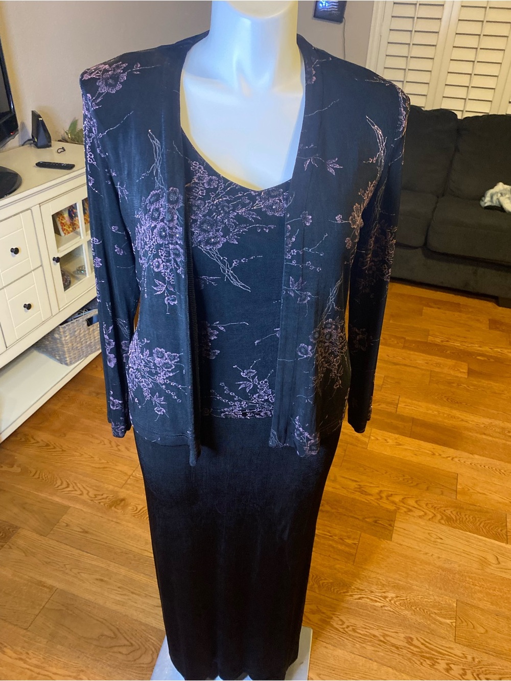 Black and Lavender Floral Two-Piece Women's Dress Set